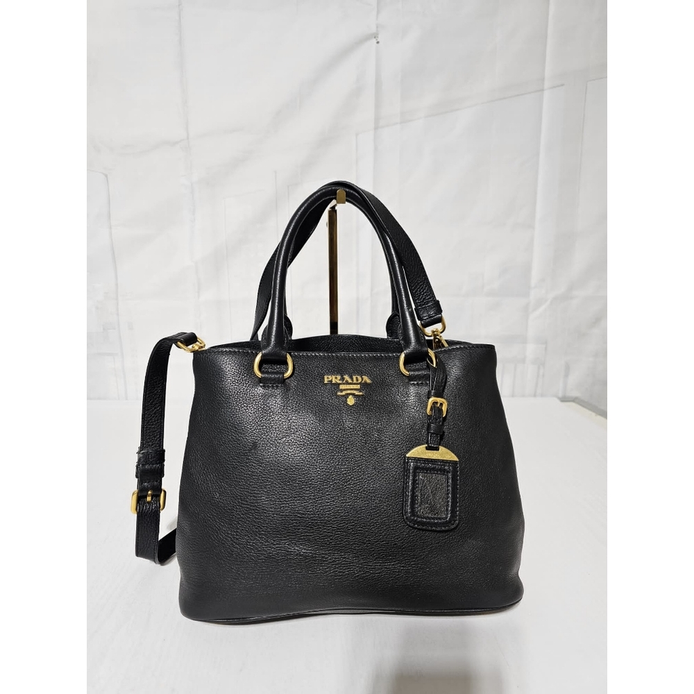 Prada Vitello Phenix Leather Convertible Bag Black